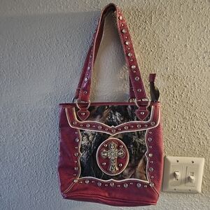 Pink Camo Purse Cross Body Bag Rhinestone Cross Studded Handbag Western Style